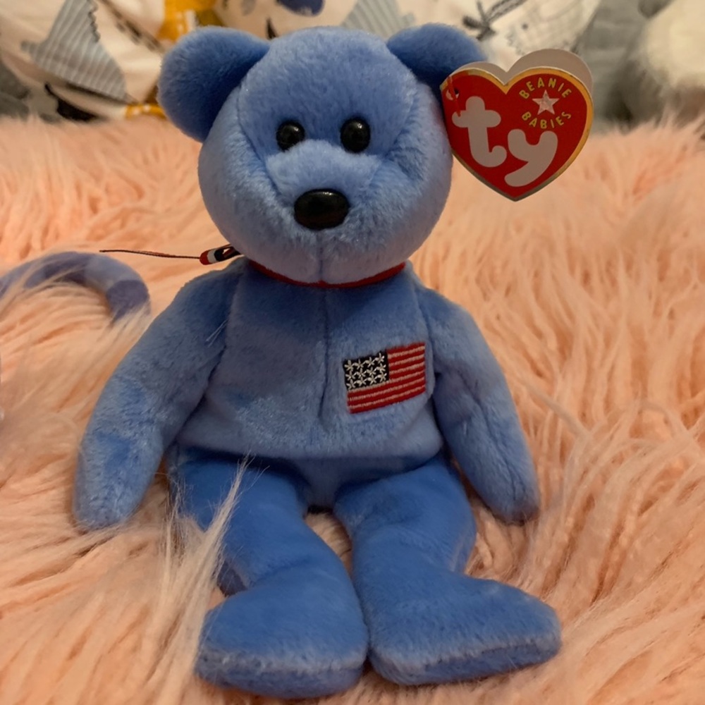 TY Beanie Baby - AMERICA the Bear (Blue) (8.5 inch) - MWMTs Stuffed Toy NWT